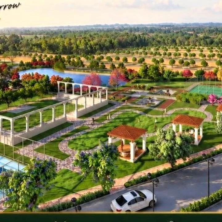 Prestige Chapparakallu Road launch render of the plotted community with gardens, courts and tree-lined roads