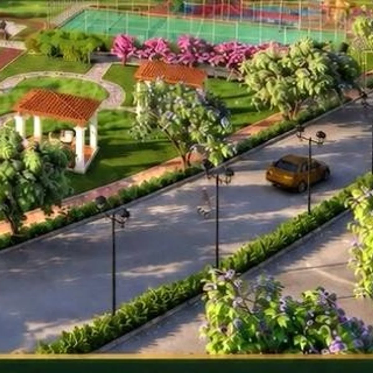 The tree-lined avenue beside the garden The tree-lined avenue beside the garden