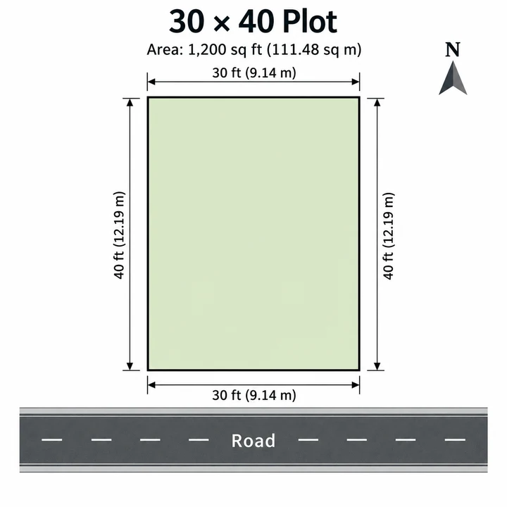 Prestige Chapparakallu Road 30 x 40 ft plot plan, 1,200 sq ft (9.14 x 12.19 m) - launch figure